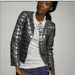 J. Crew Metallic Houndstooth Phobe Black and Silver Blazer